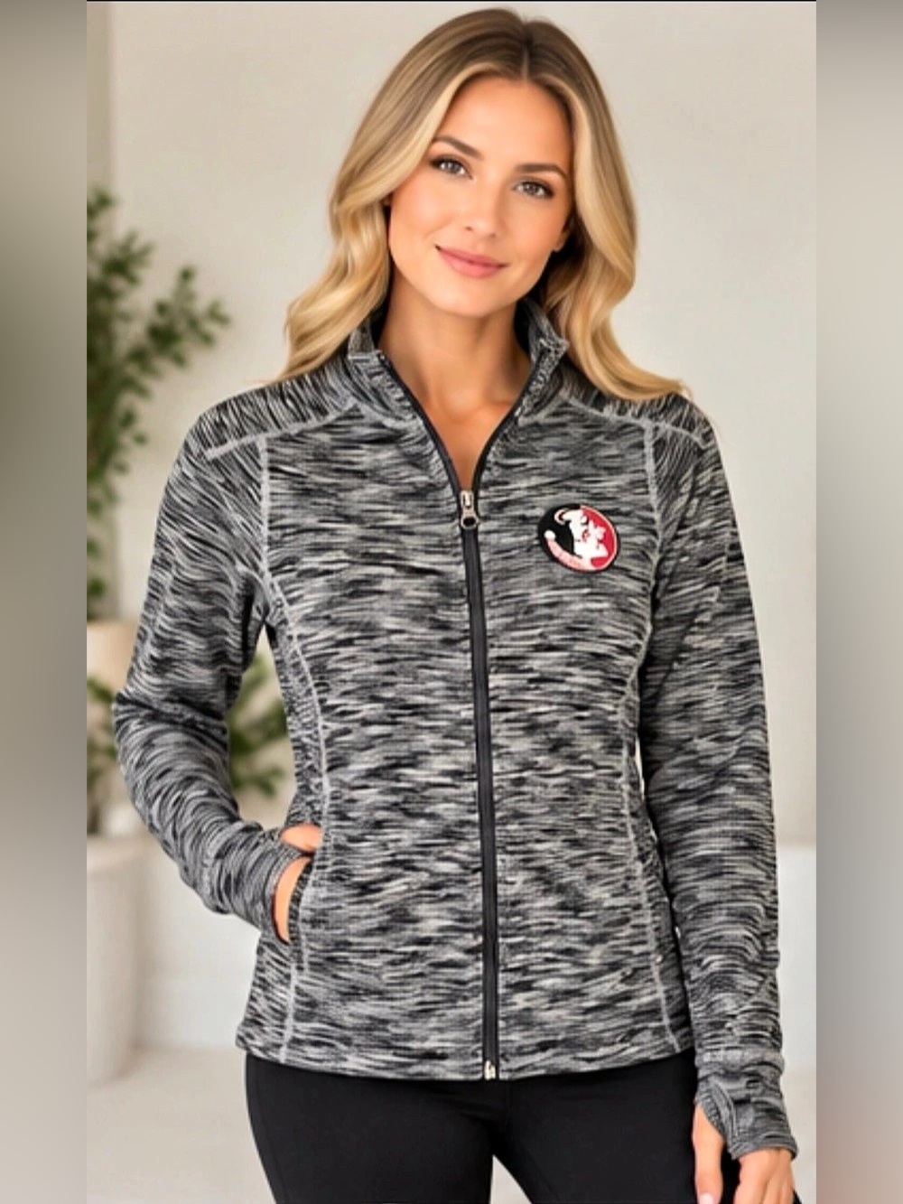 Florida State Seminoles FSU Women’s Space Dye Full Zip Jacket Gray Black Size M